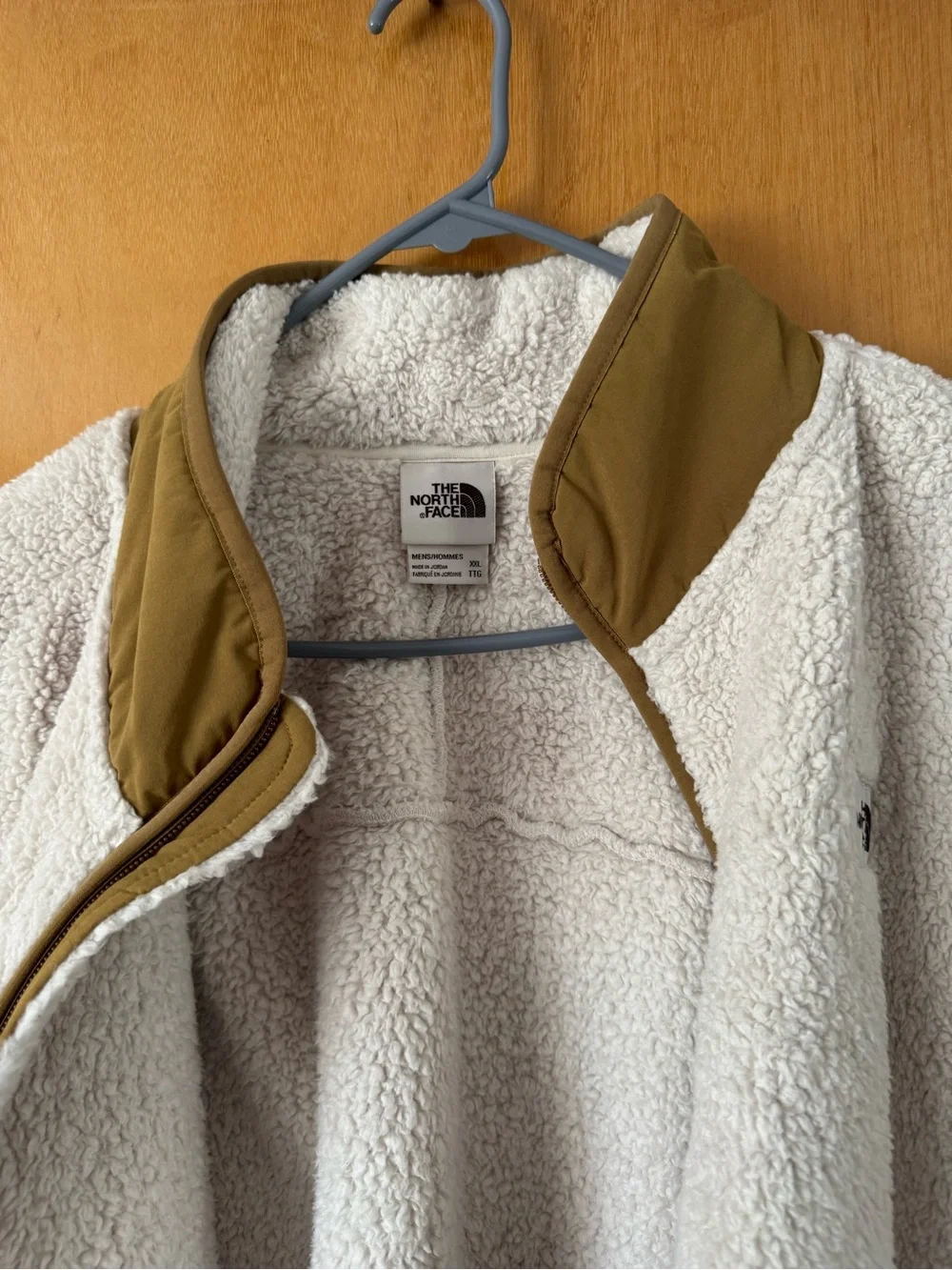 The North Face Cream Sherpa Fleece Jacket with Olive Trim